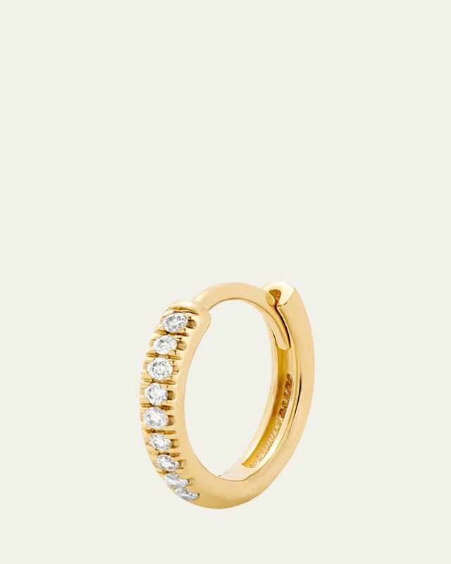 14K Yellow Gold Pave Diamond Huggie Earring, Single